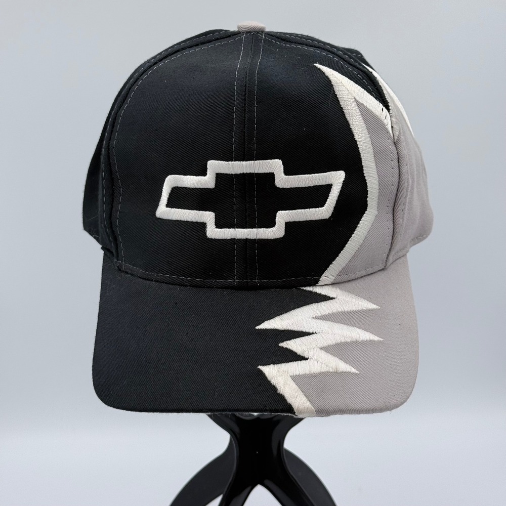 Vintage 1995 Chevrolet Chevy Shark Tooth Hat Kati Headwear Black Grey Cap OSFA